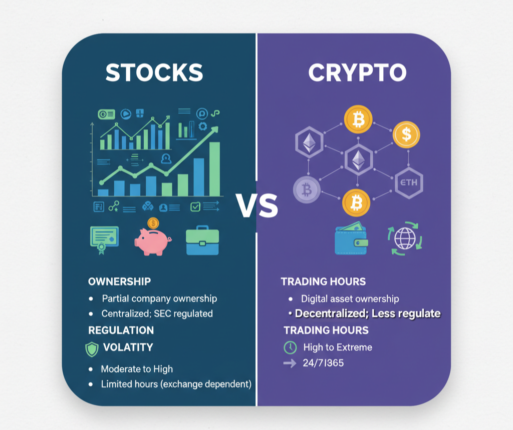Stocks vs Crypto basics comparison 2025