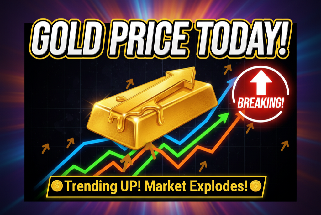 Gold Price Today featured image with bars symbols, upward arrows, and market trend charts