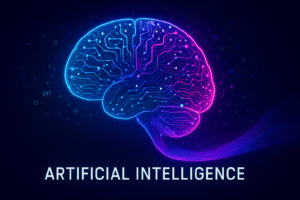 Artificial Intelligence explained in simple words futuristic brain illustration