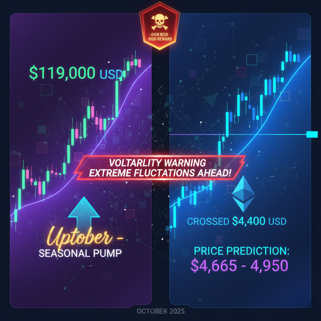 Cryptocurrency market trends October 2025 showing Bitcoin surging past $119000 and Ethereum price predictions with volatility indicators