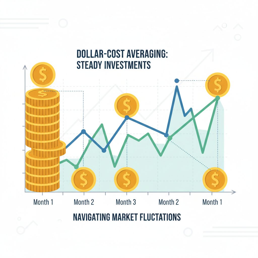 Dollar-cost averaging concept — consistent investing at regular intervals in 2025 markets.